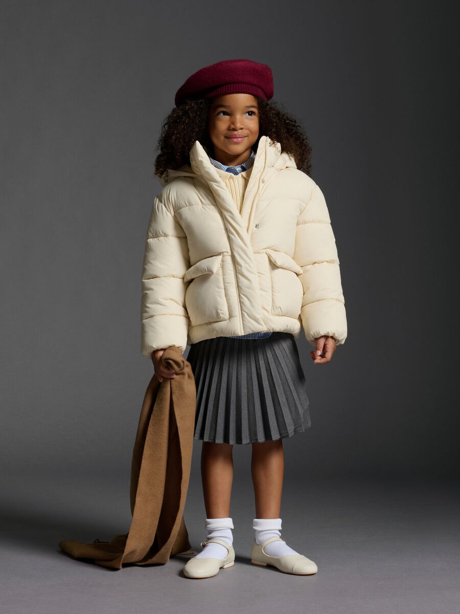Piumino The Iconic Puffer bianco panna  da bambina con cappuccio_0
