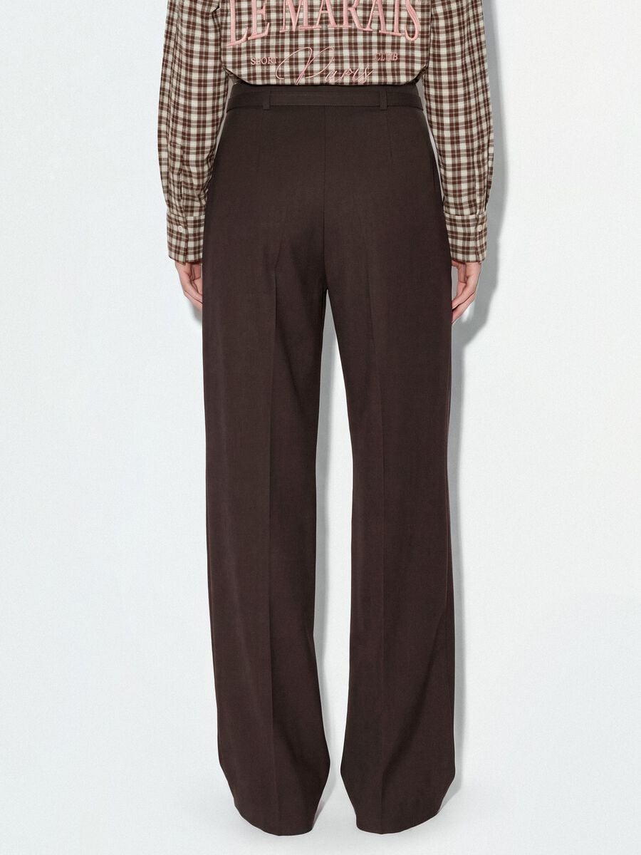 Brown stretch-viscose tailored trousers with belt_3
