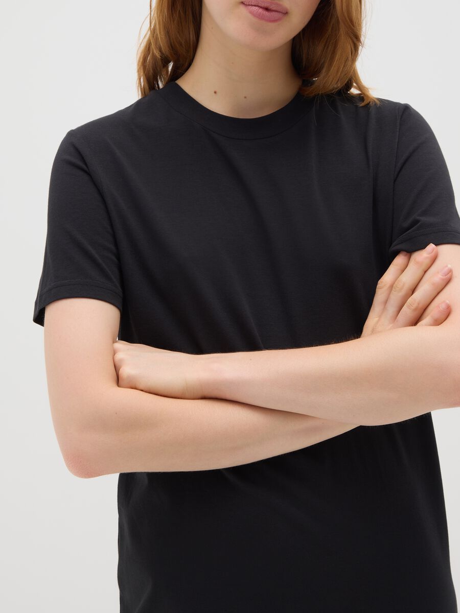 Women's long black stretch cotton dress_3