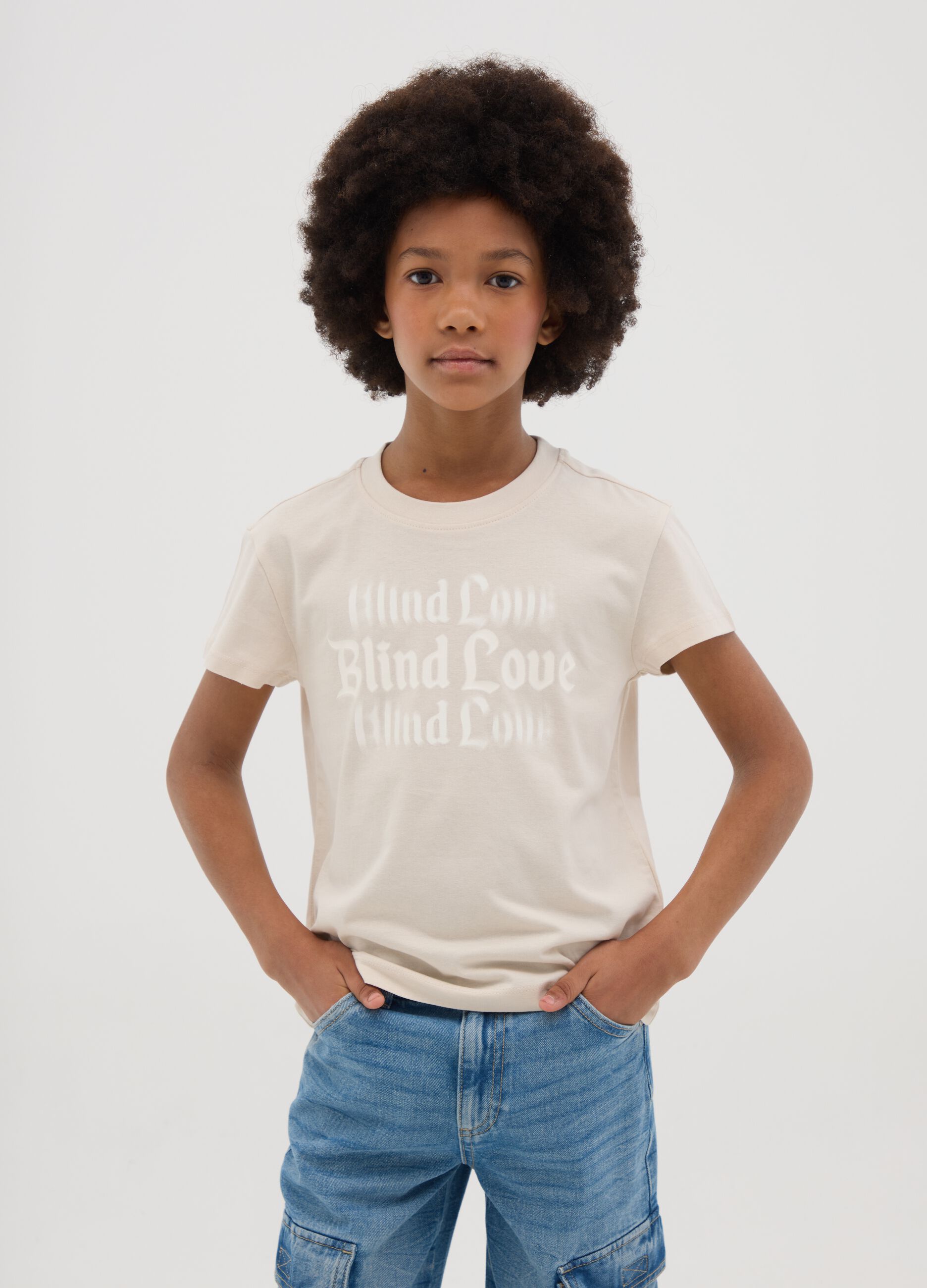 White cotton T-shirt with lettering print