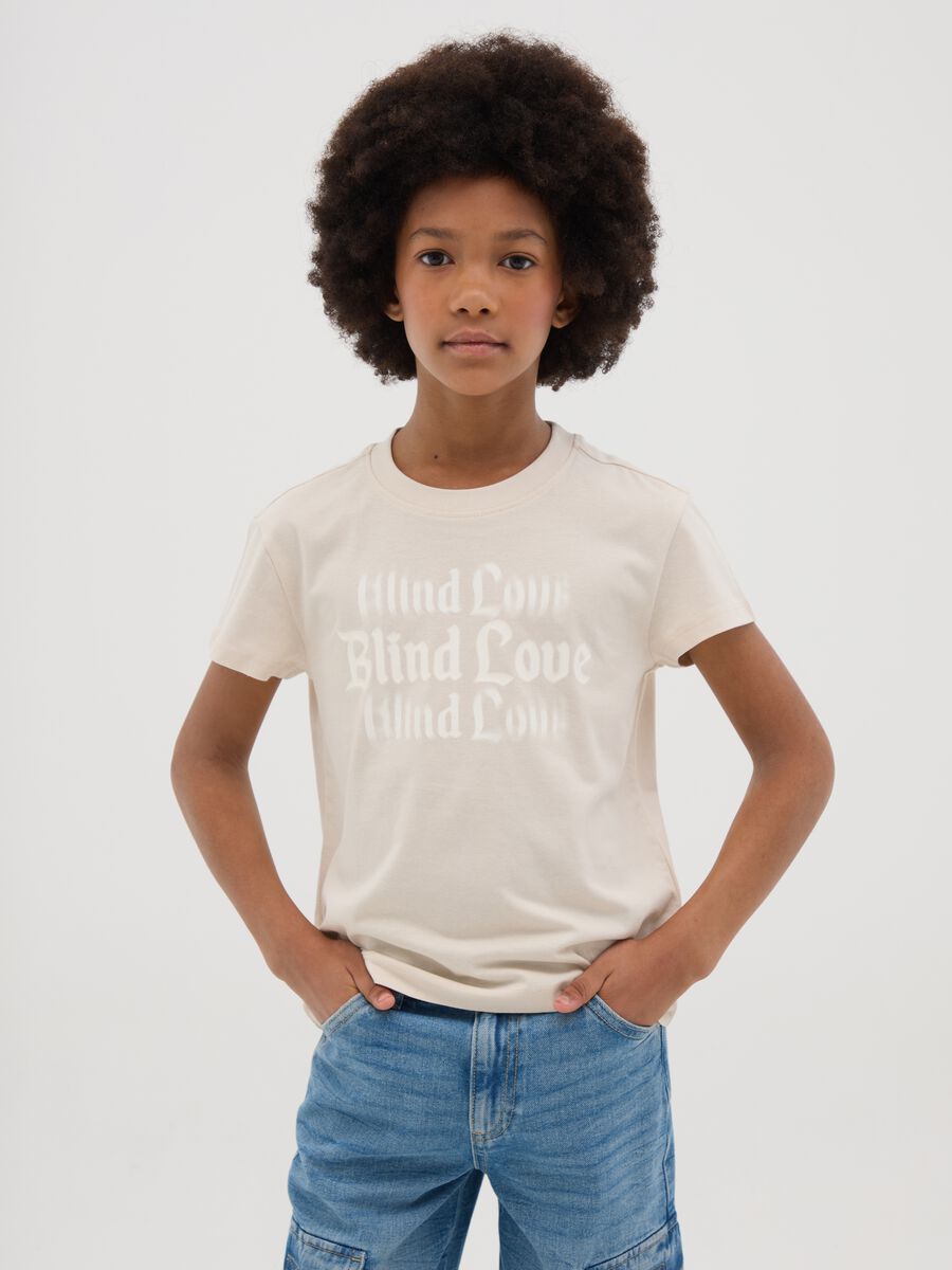 White cotton T-shirt with lettering print_0