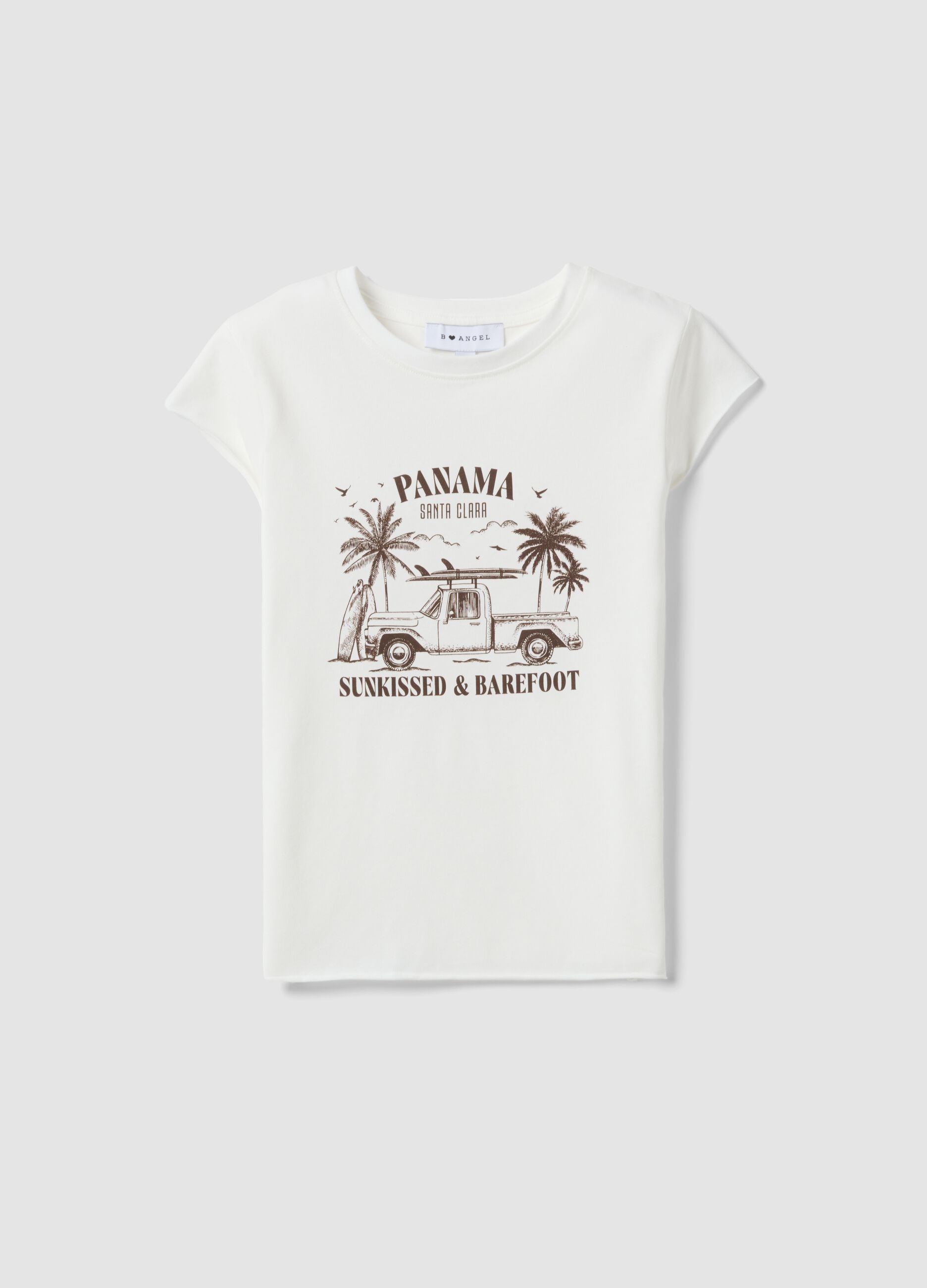 White fitted stretch-cotton T-shirt with print