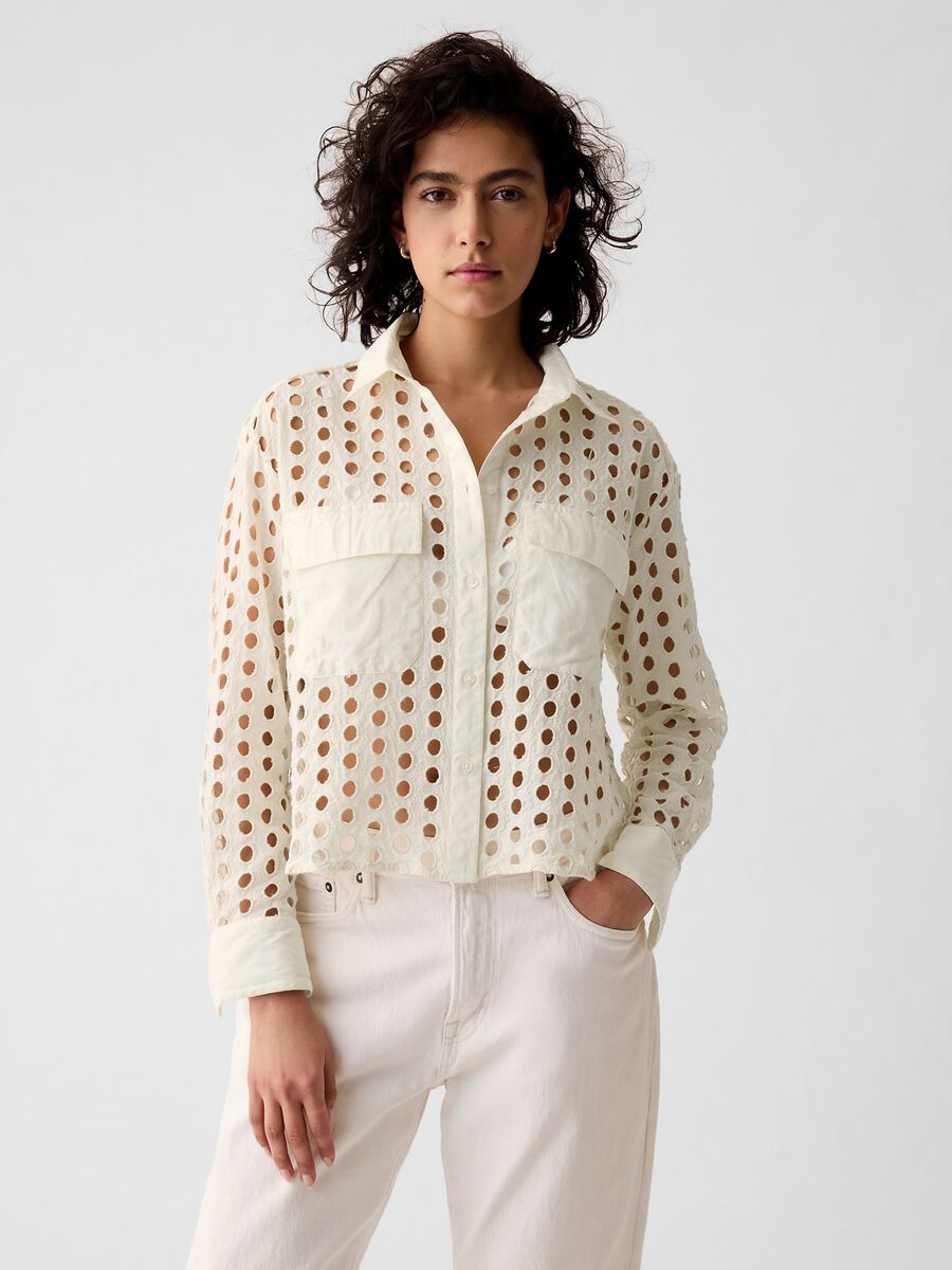 Cropped shirt with openwork details_0