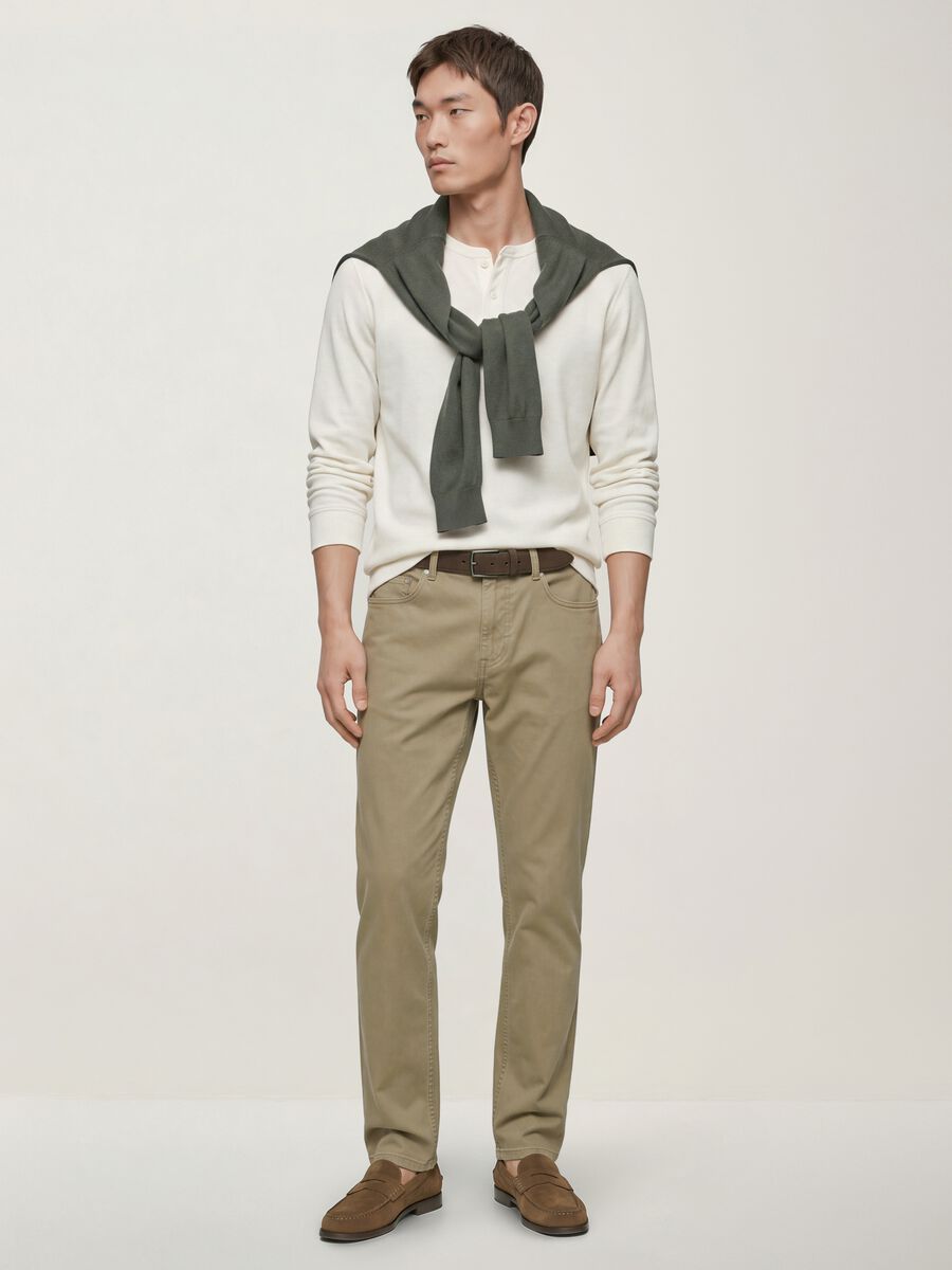 Pantaloni beige in cotone elasticizzato slim fit_1