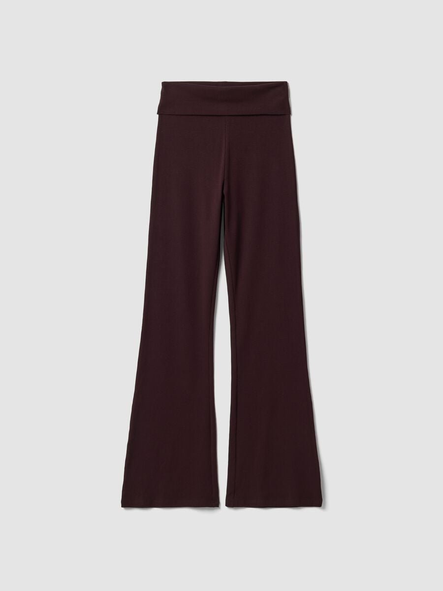 Leggings marroni flare fit in puro cotone a costine_0