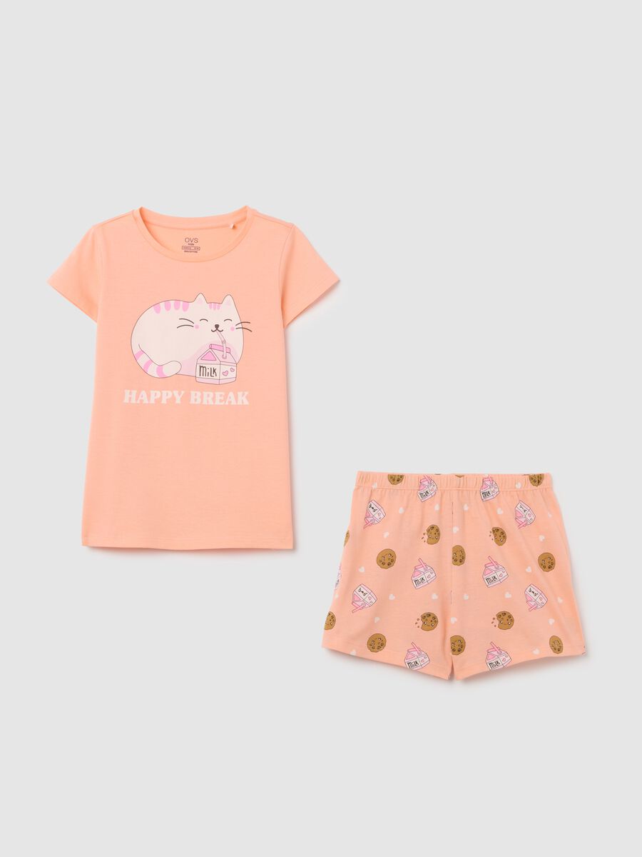 Organic cotton pyjamas with cat and biscuits print_0