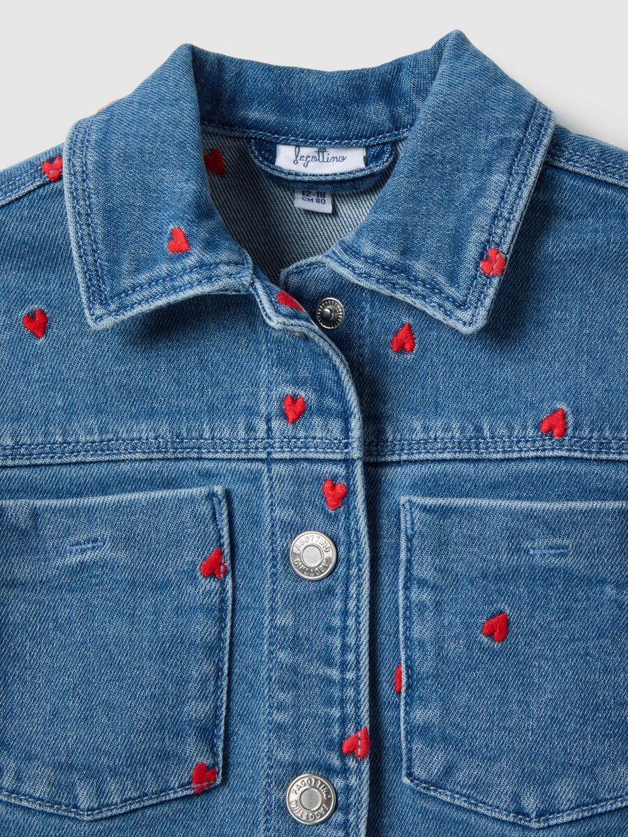 Regular Fit Blue Denim Cotton Jacket with Embroidery for Girl_2