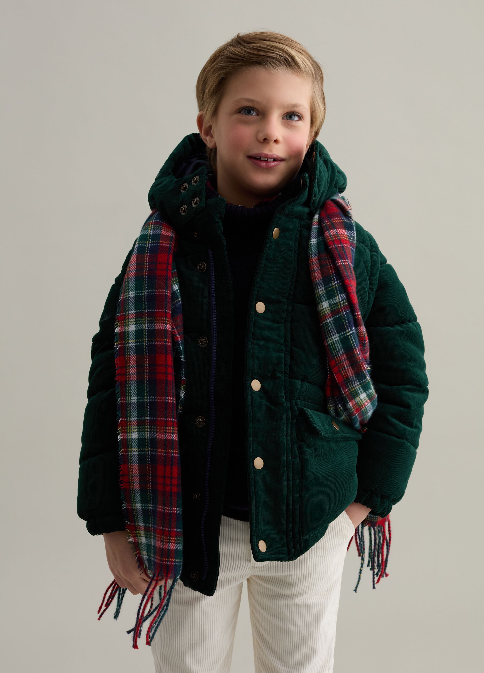 Velvet down jacket with hood