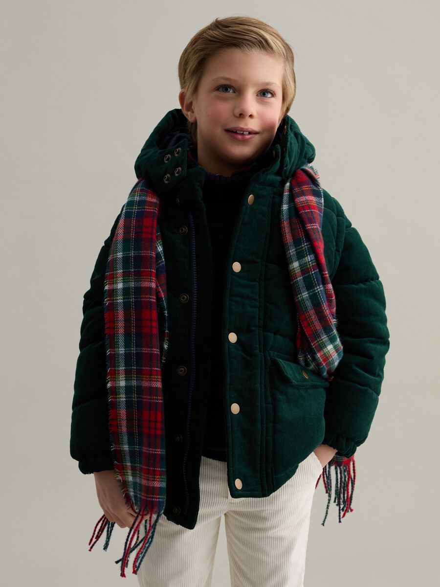 Velvet down jacket with hood_0