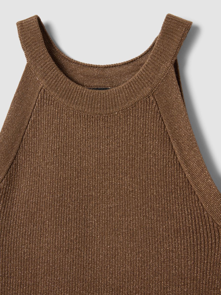 Brown viscose blend fitted tank top_1