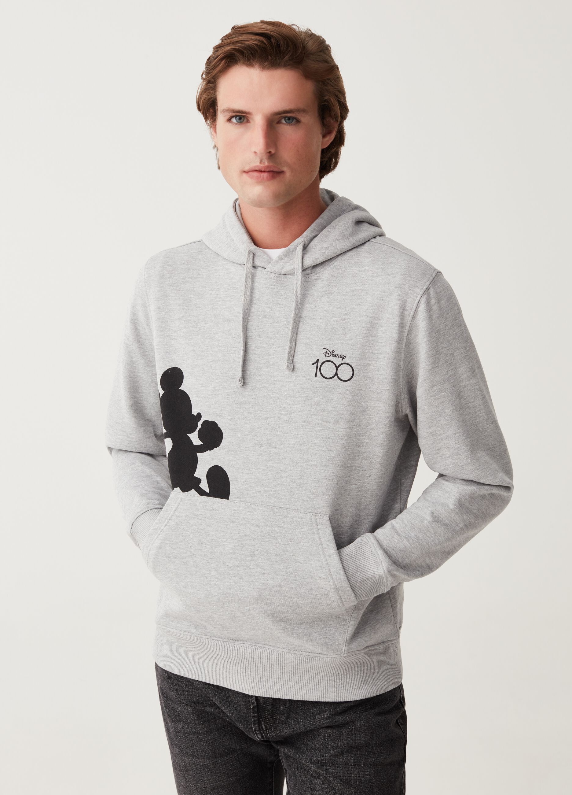 Felpa con cappuccio stampa 100 Anniversario Grigio chiaro melange