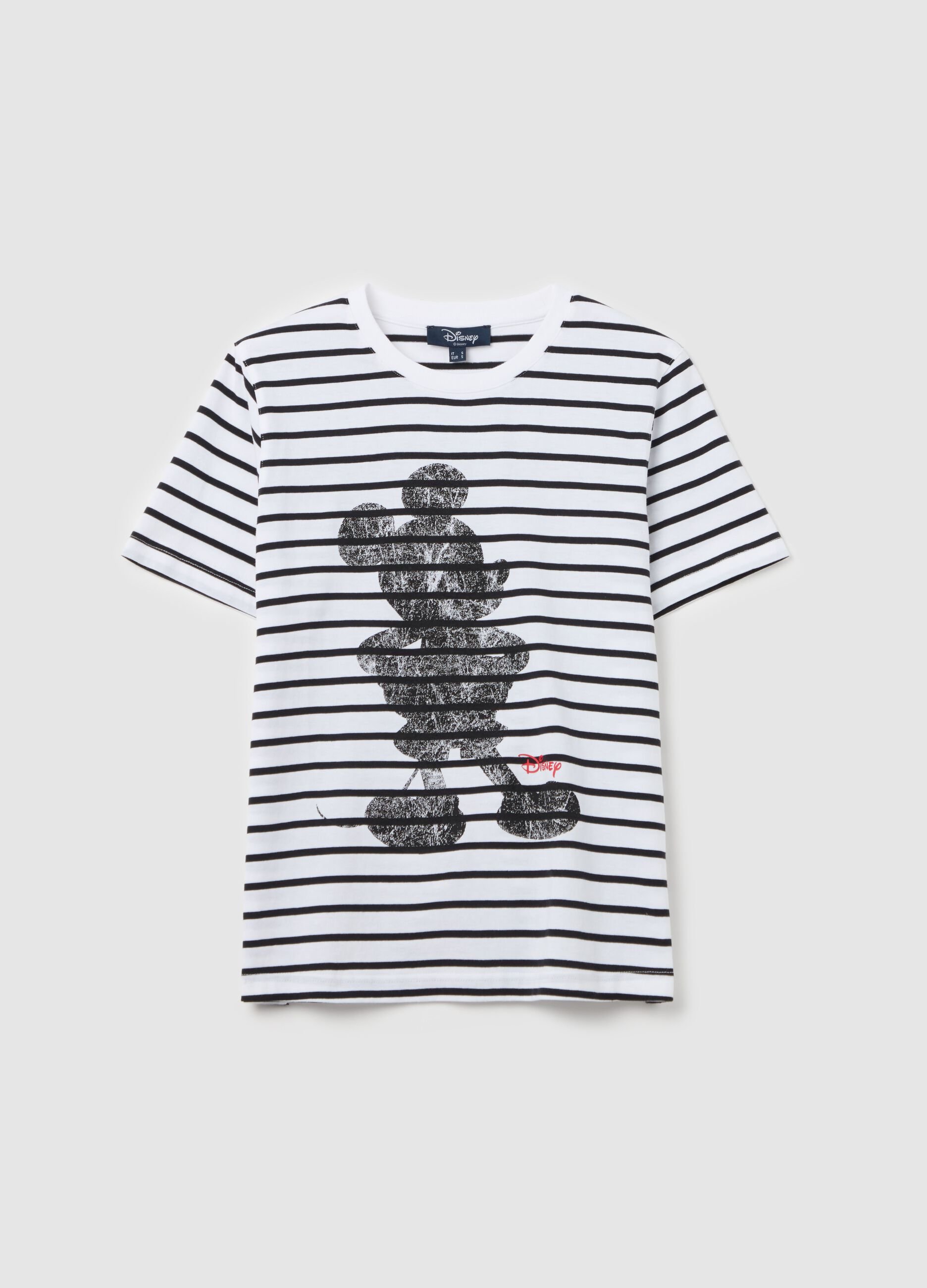 Striped T-shirt with Mickey Mouse print