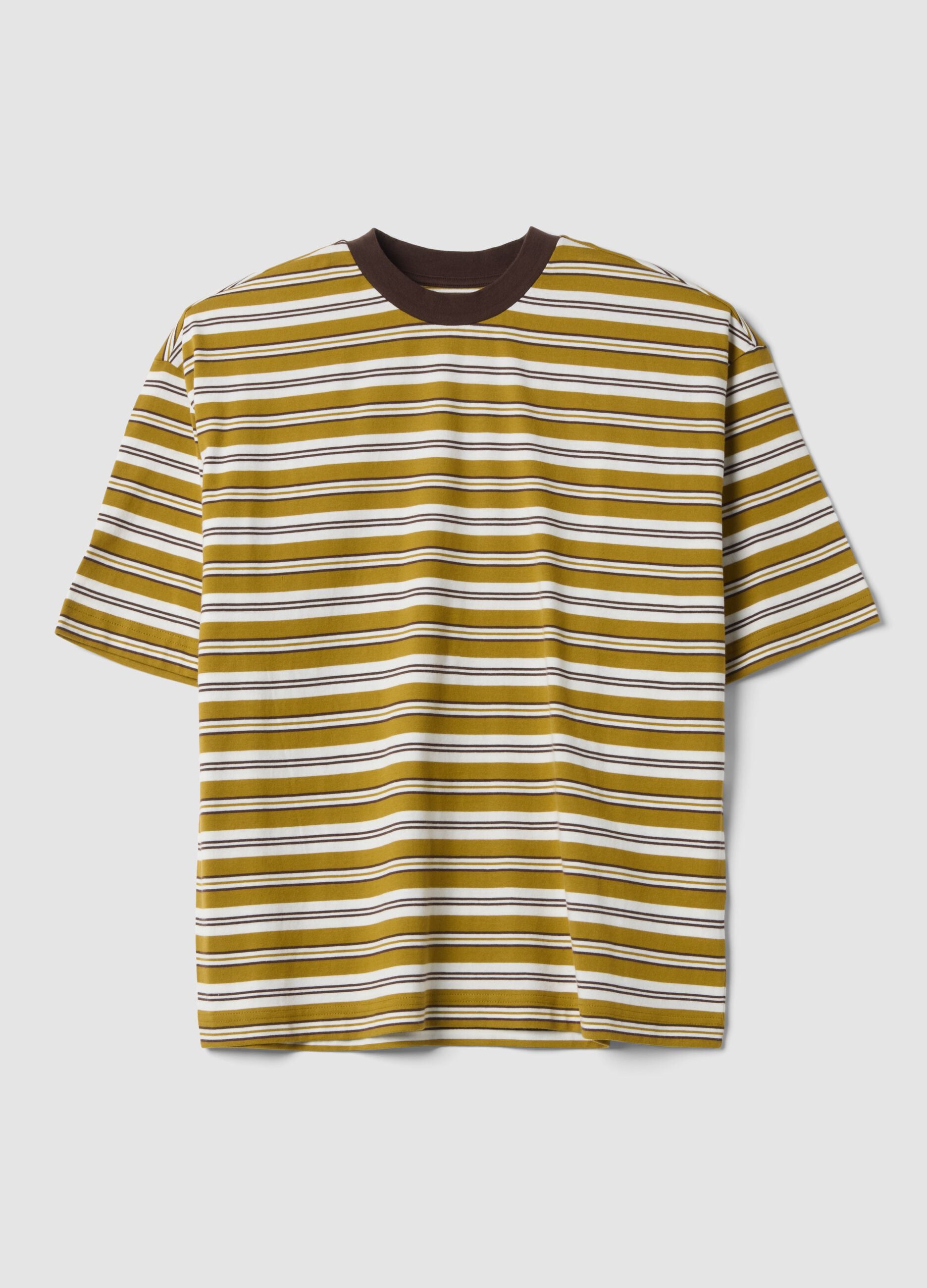 Brown striped pure cotton boxy-fit T-shirt