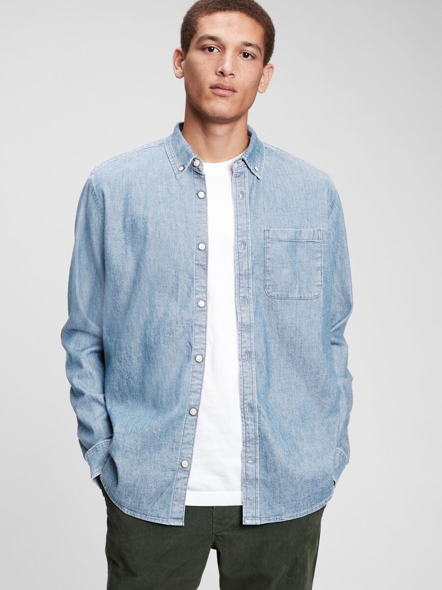 Camicia in denim con tasca_0