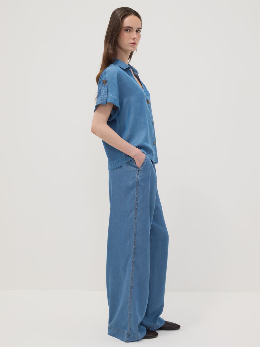 Light blue pure lyocell shirt with patterned collar_2