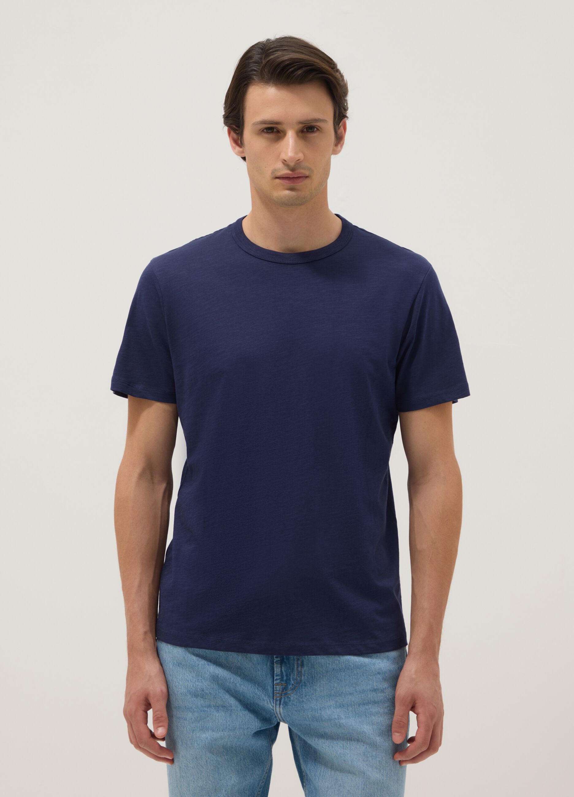 Blue short sleeve pure cotton t-shirt regular fit