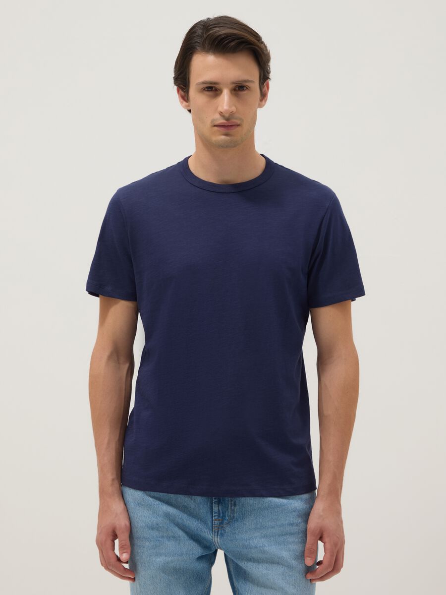Blue short sleeve pure cotton t-shirt regular fit_0