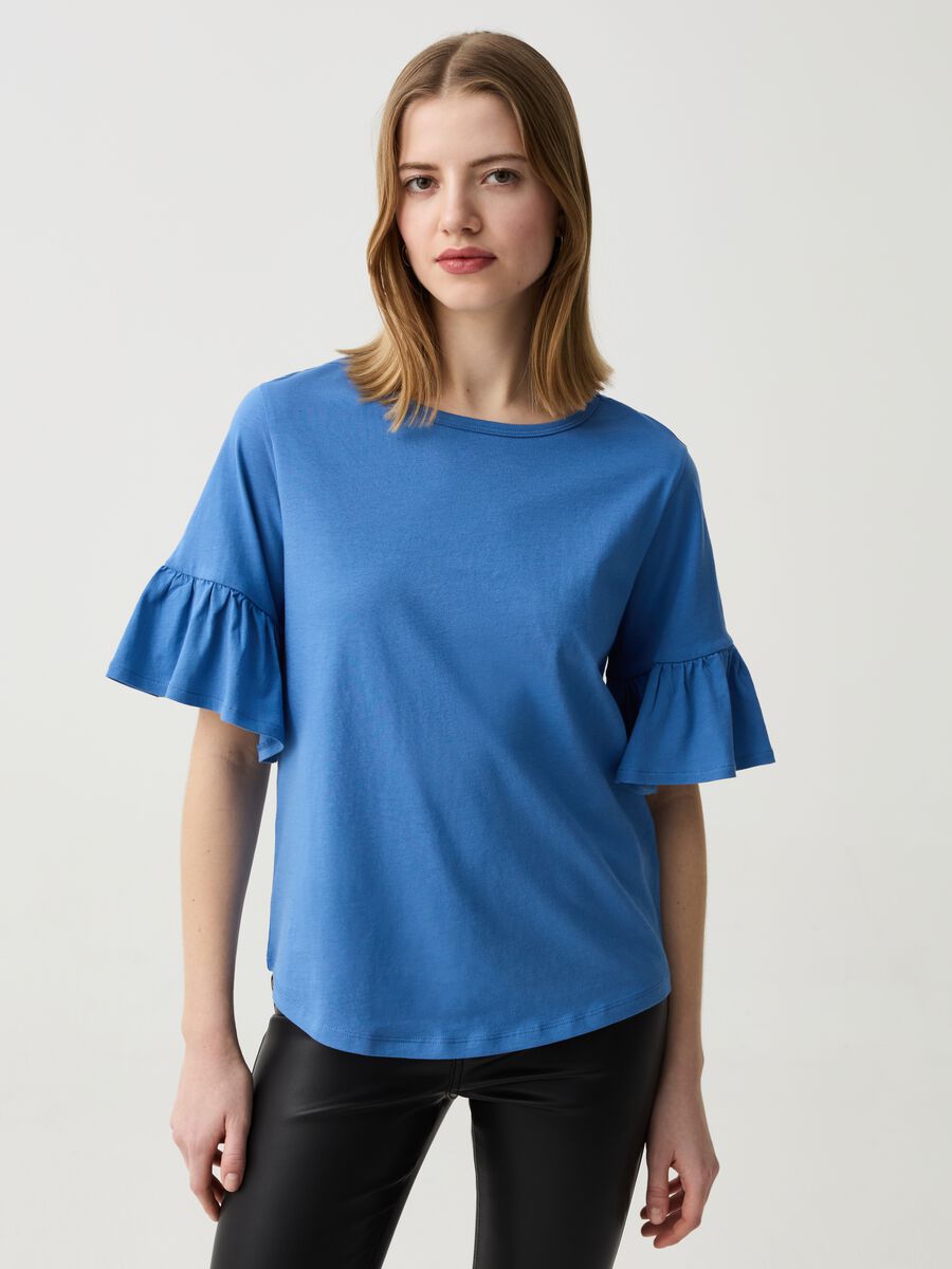 Cotton T-shirt with flounces_1