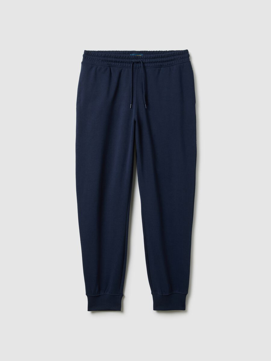 Blue cotton blend jogger trousers with regular fit_4