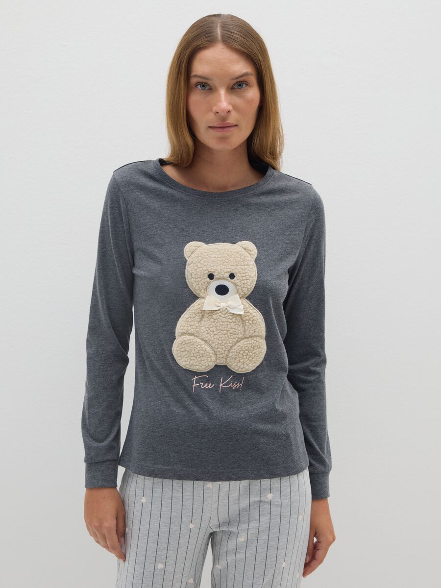 Pigiama a righe grigio regular fit con stampa_1