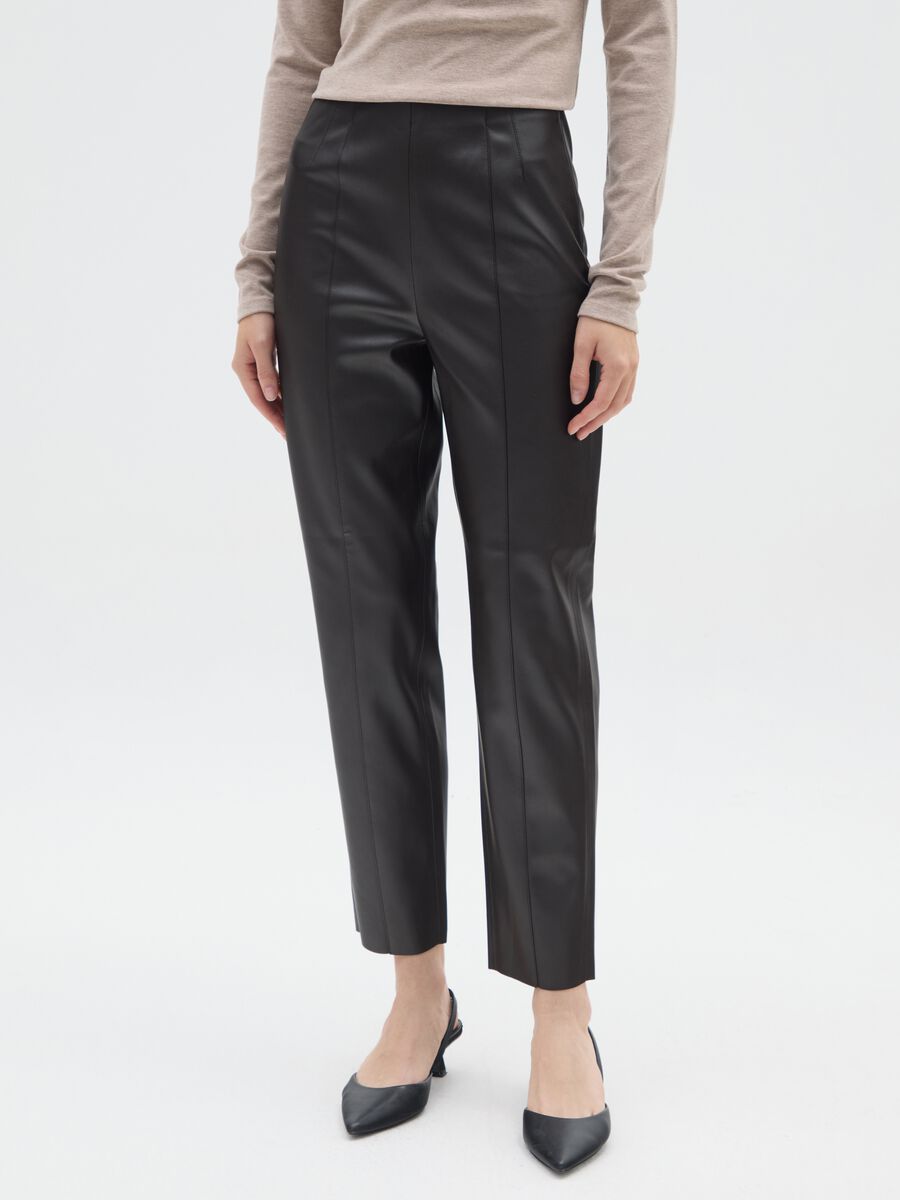 Black slim fit patent effect leggings_1