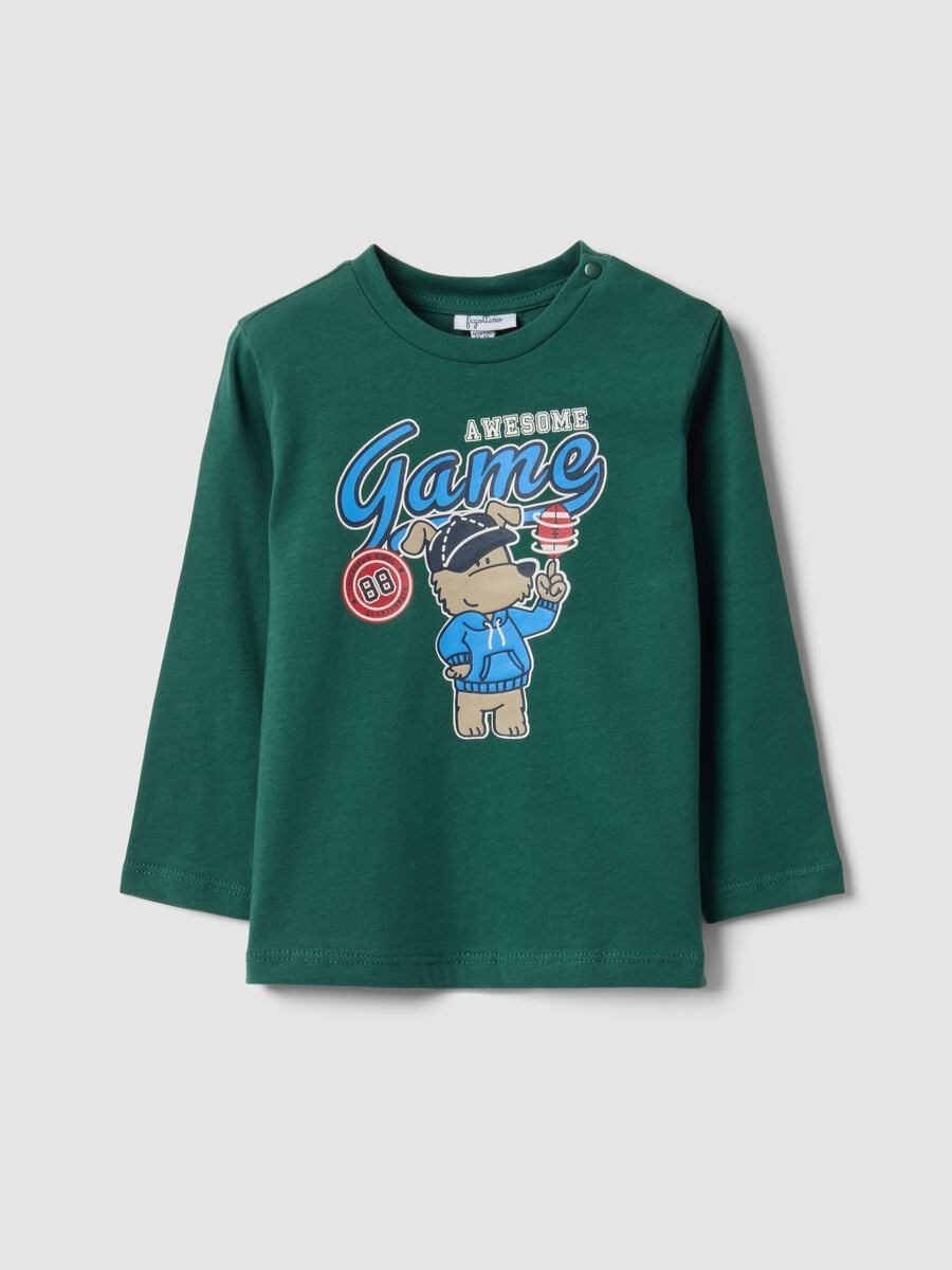 Green organic cotton T-shirt with puppy print for boys_0