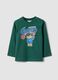 T-shirt verde in puro cotone organico con stampa cagnolino per bimbo_0