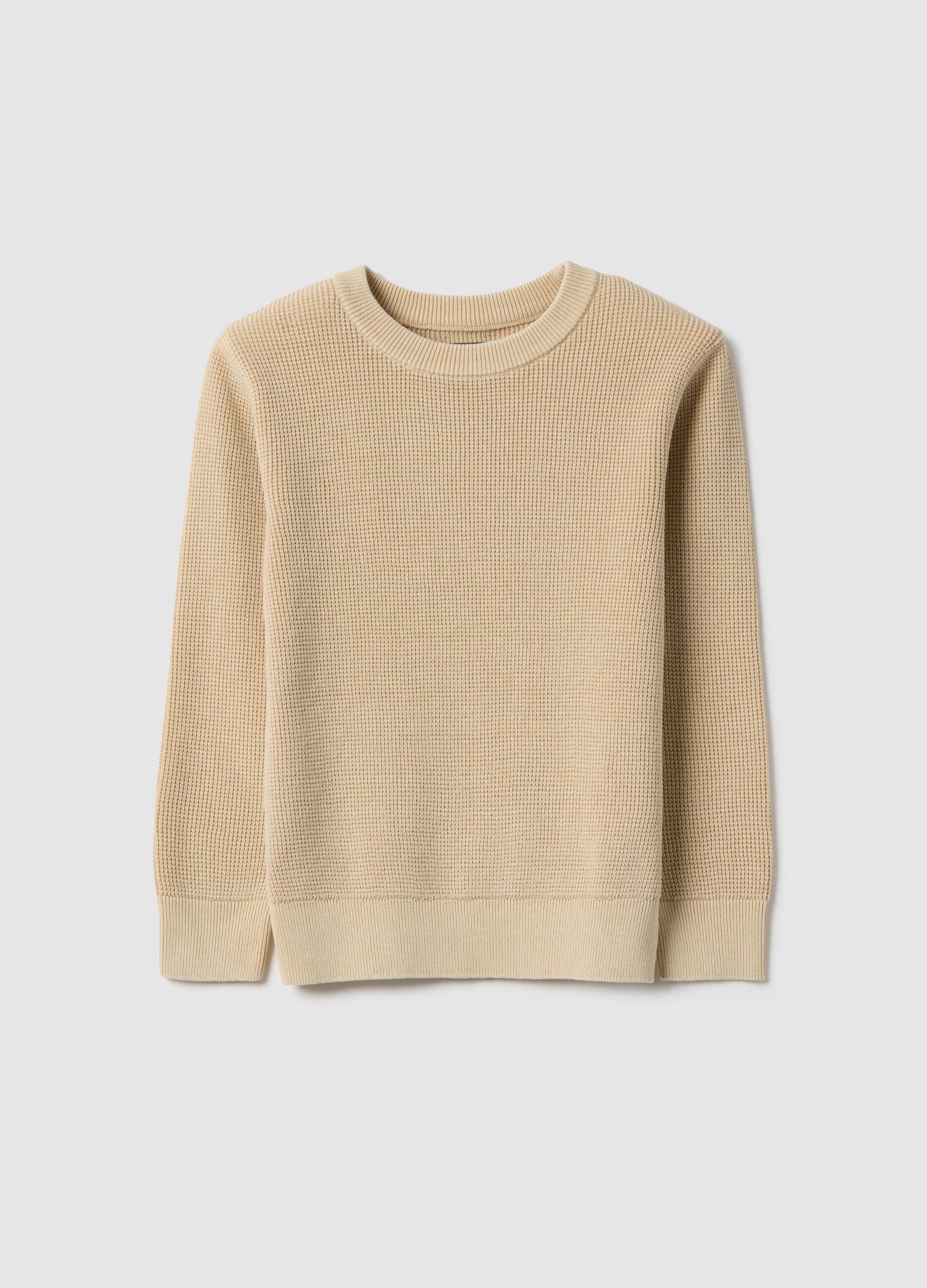 Child's regular fit beige crew neck pure cotton jumper