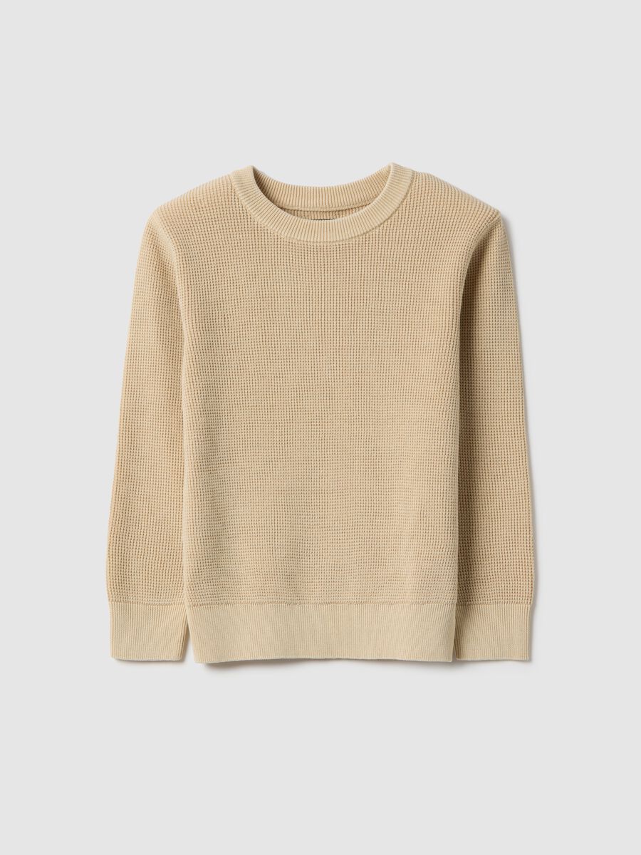 Child's regular fit beige crew neck pure cotton jumper_0