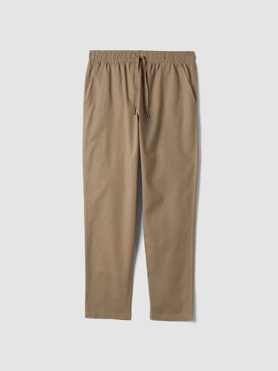 Beige cotton-linen blend pyjama trousers, relaxed fit_0