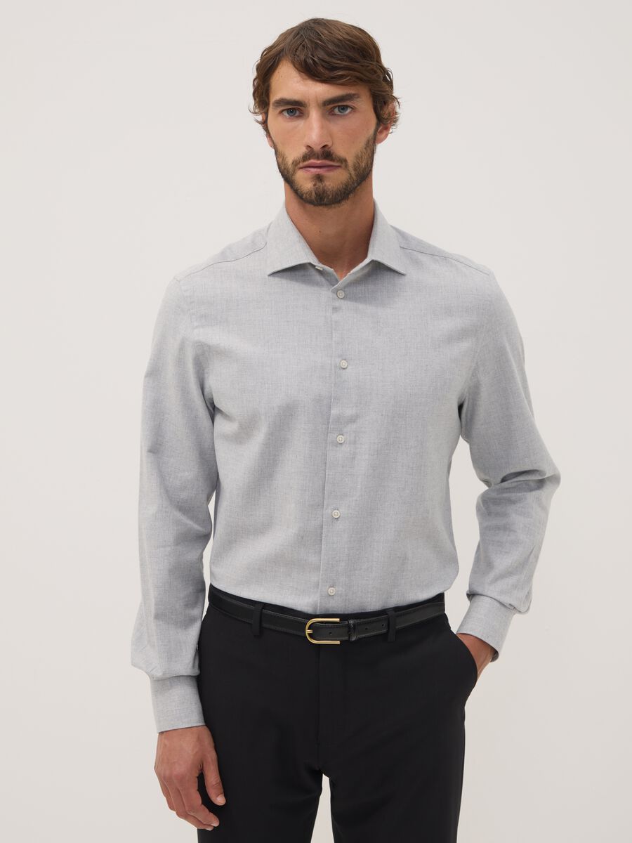 Grey pure cotton twill shirt, regular fit_0