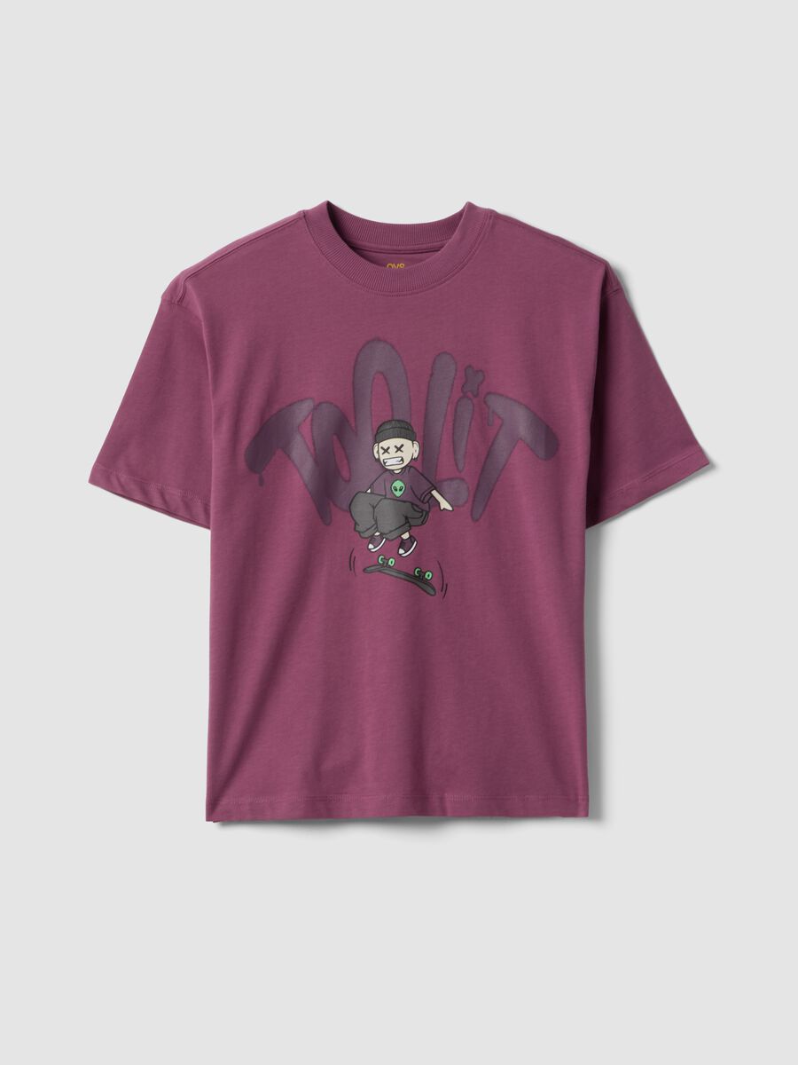 Boys&rsquo; purple 100% cotton oversized T-shirt with print_3