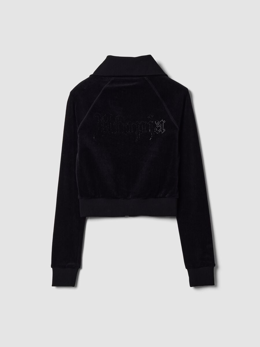 Velour Jacket Black Logo Strass_6