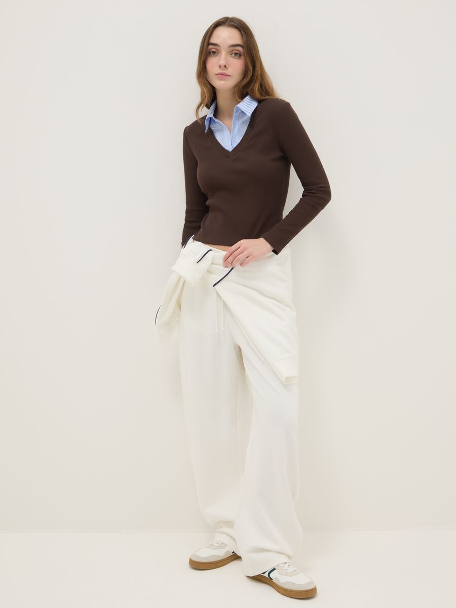 Brown stretch cotton regular fit t-shirt with contrasting collar_1