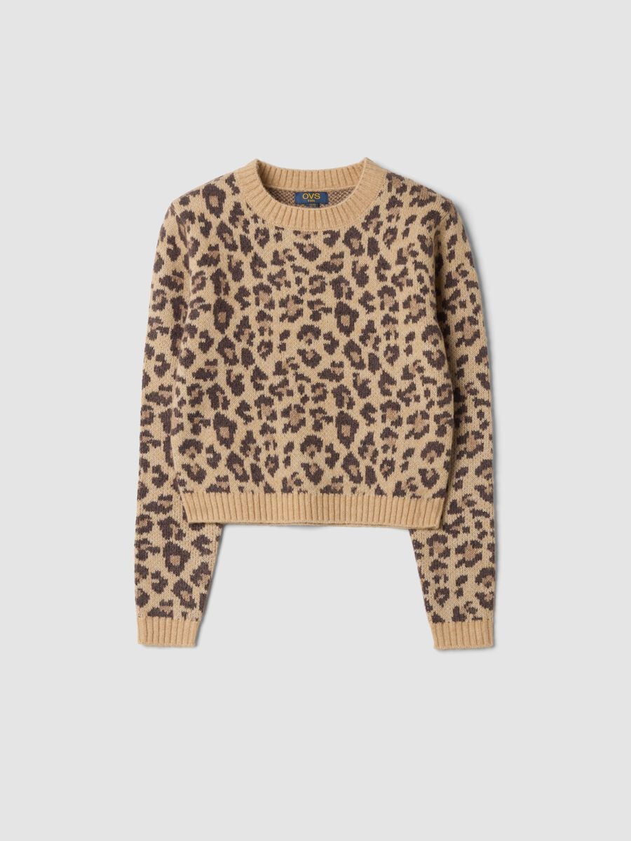 Maglione beige girocollo in lana elasticizzata_0