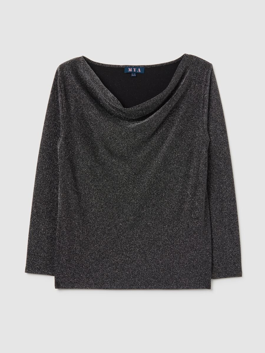 Black Sweater with Shawl Collar and Rhinestones in Regular Fit_0