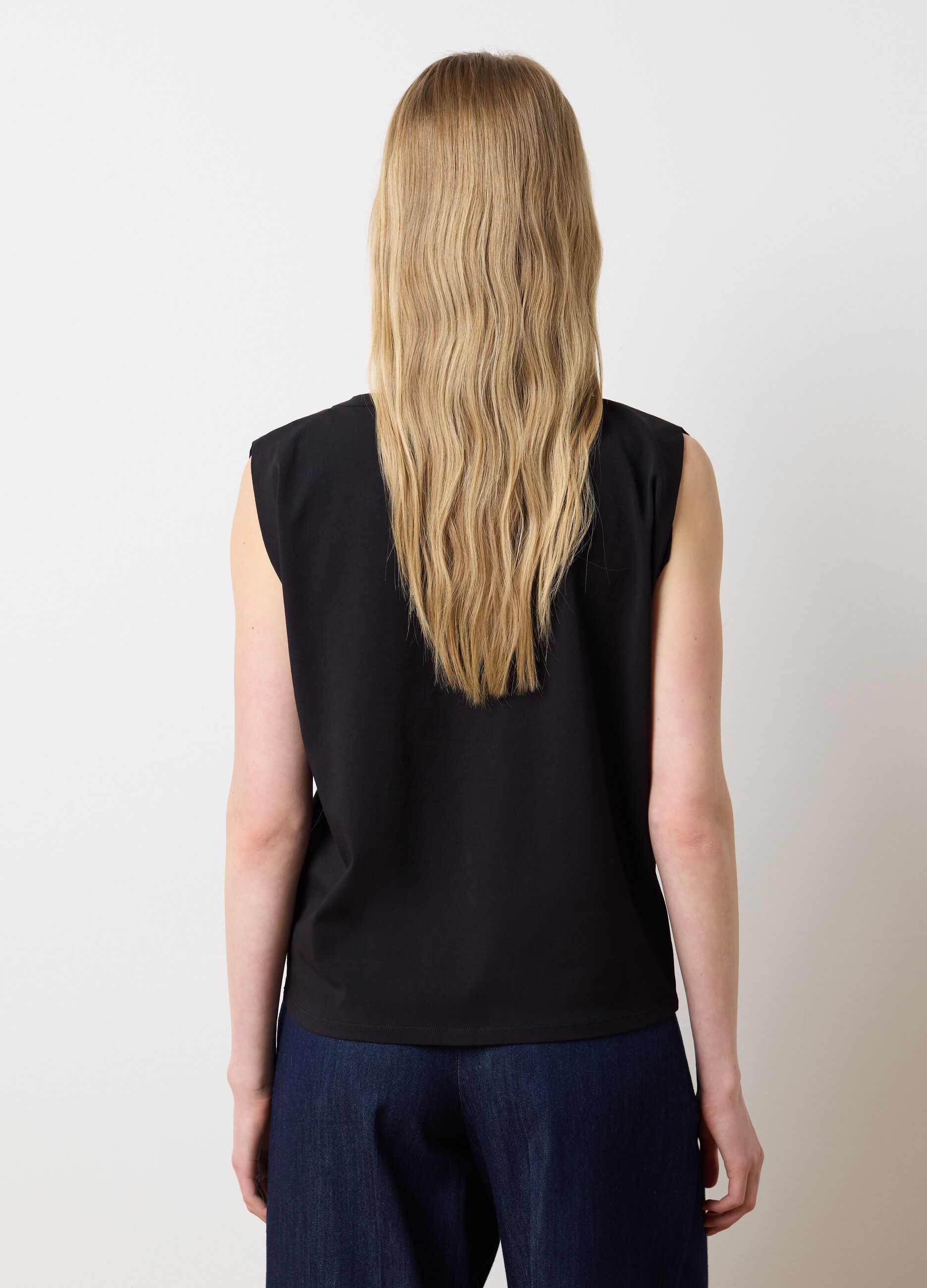 Black T-shirt in stretch cotton with logo