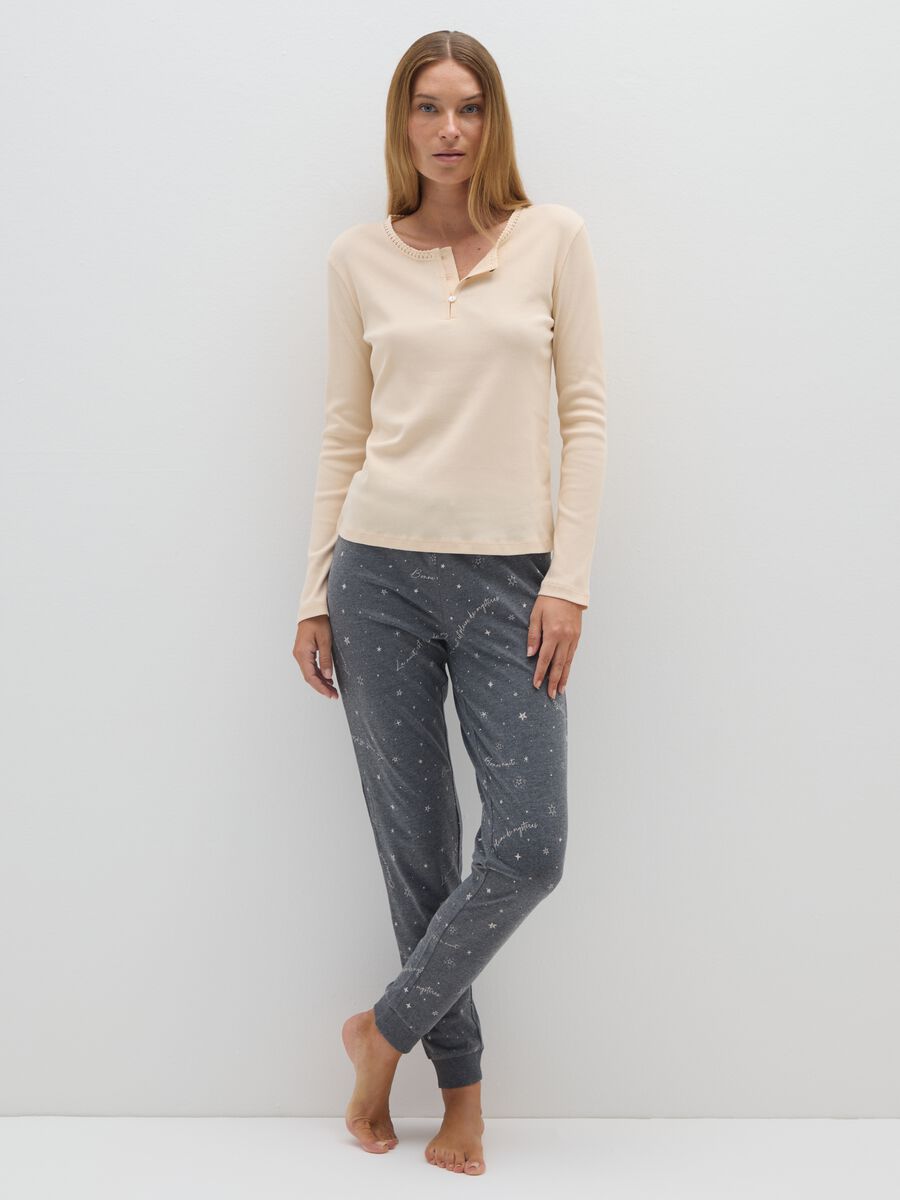 Pantaloni pigiama in misto cotone grigi_0