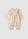 Tutina beige in puro cotone organico con stampa floreale per neonata_0