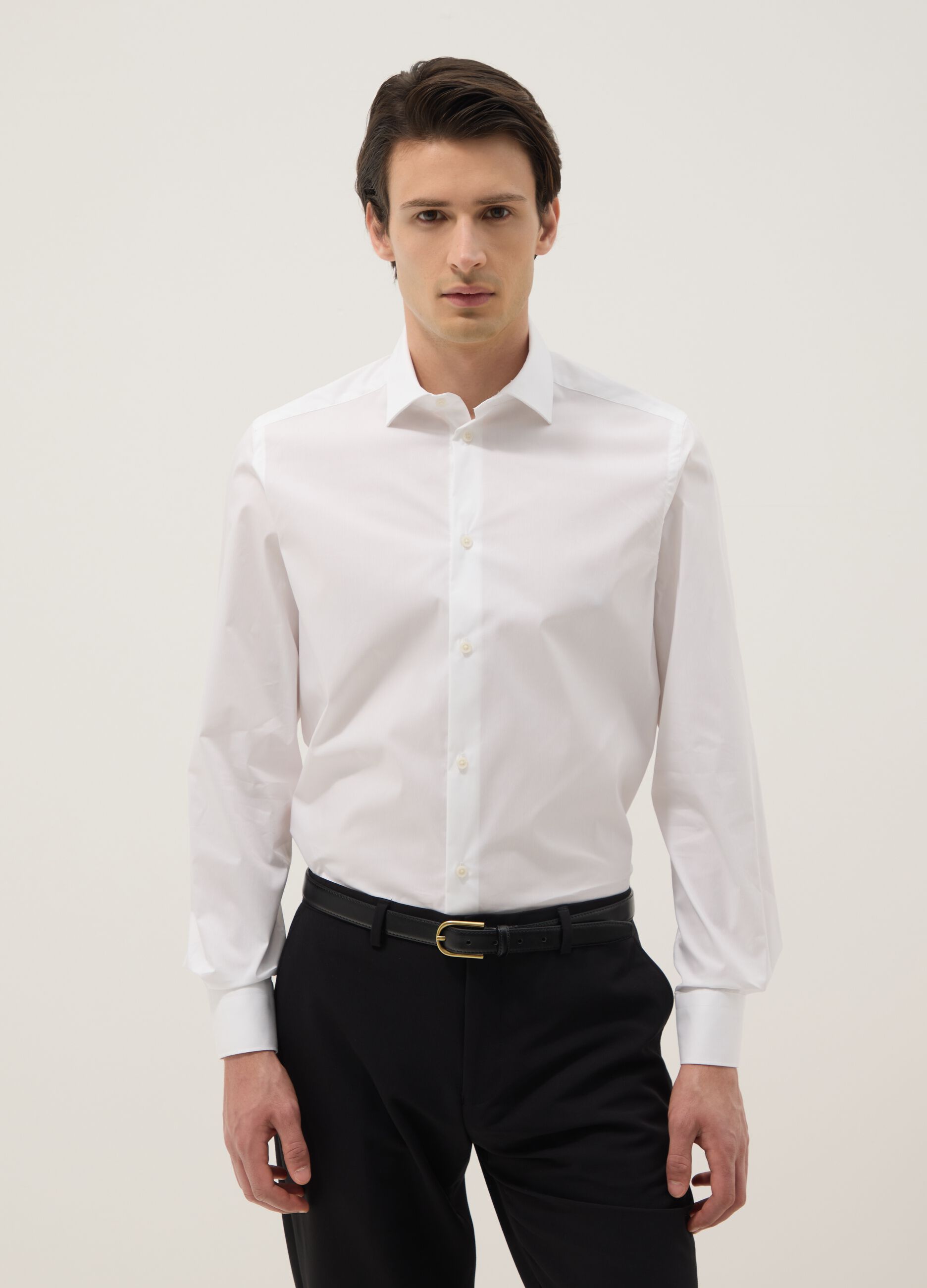 Camicia in cotone elasticizzato bianca slim fit con collo classico