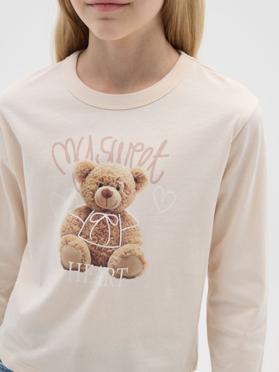 Maglietta da ragazza in puro cotone beige con stampa_2