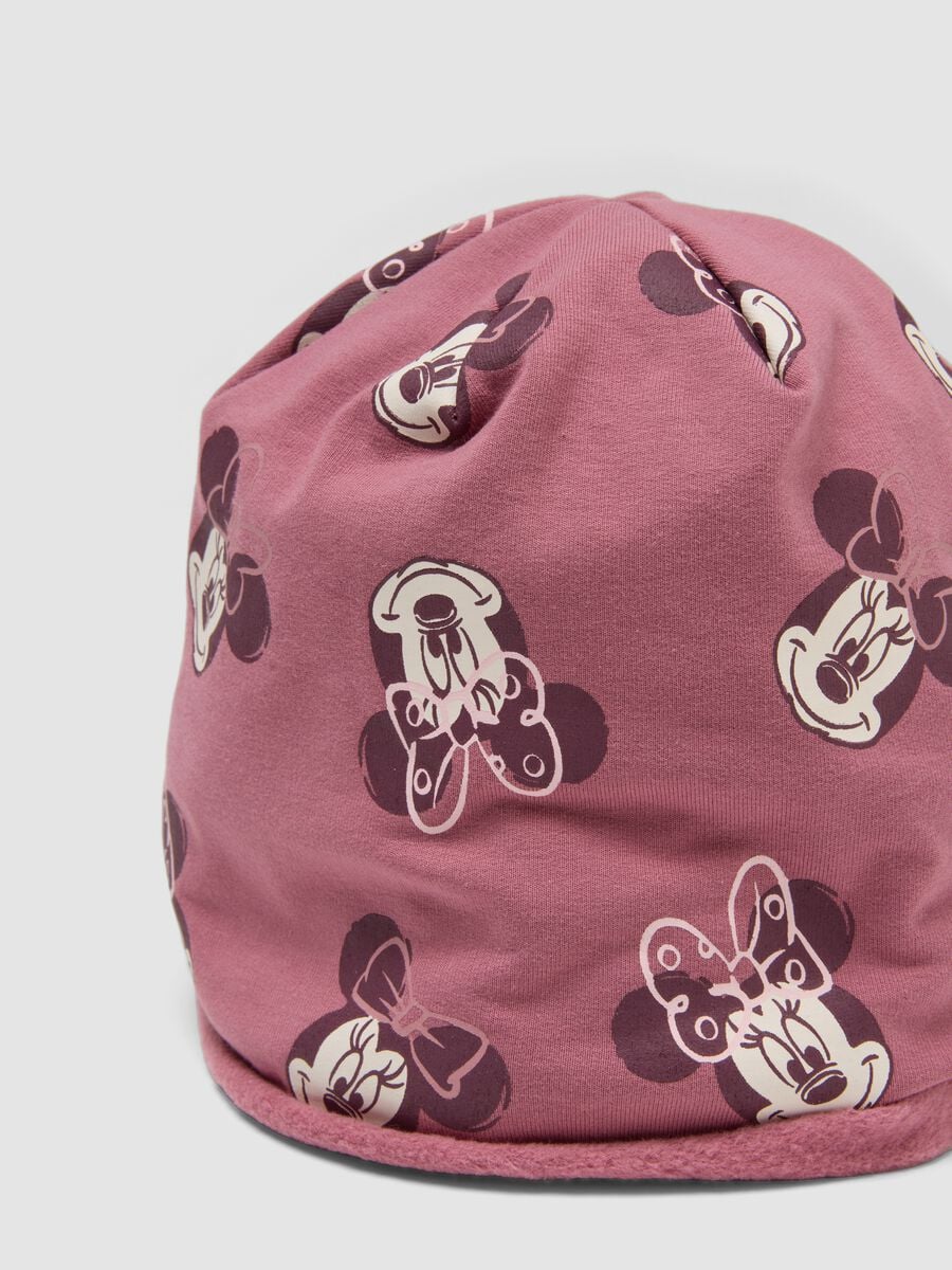 Cappello rosa in cotone organico elasticizzato con stampa Minnie per bimba_1