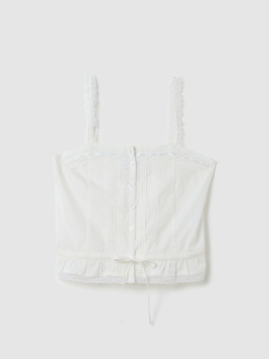 Women’s white regular-fit vest top in 100% cotton with lace detail_4