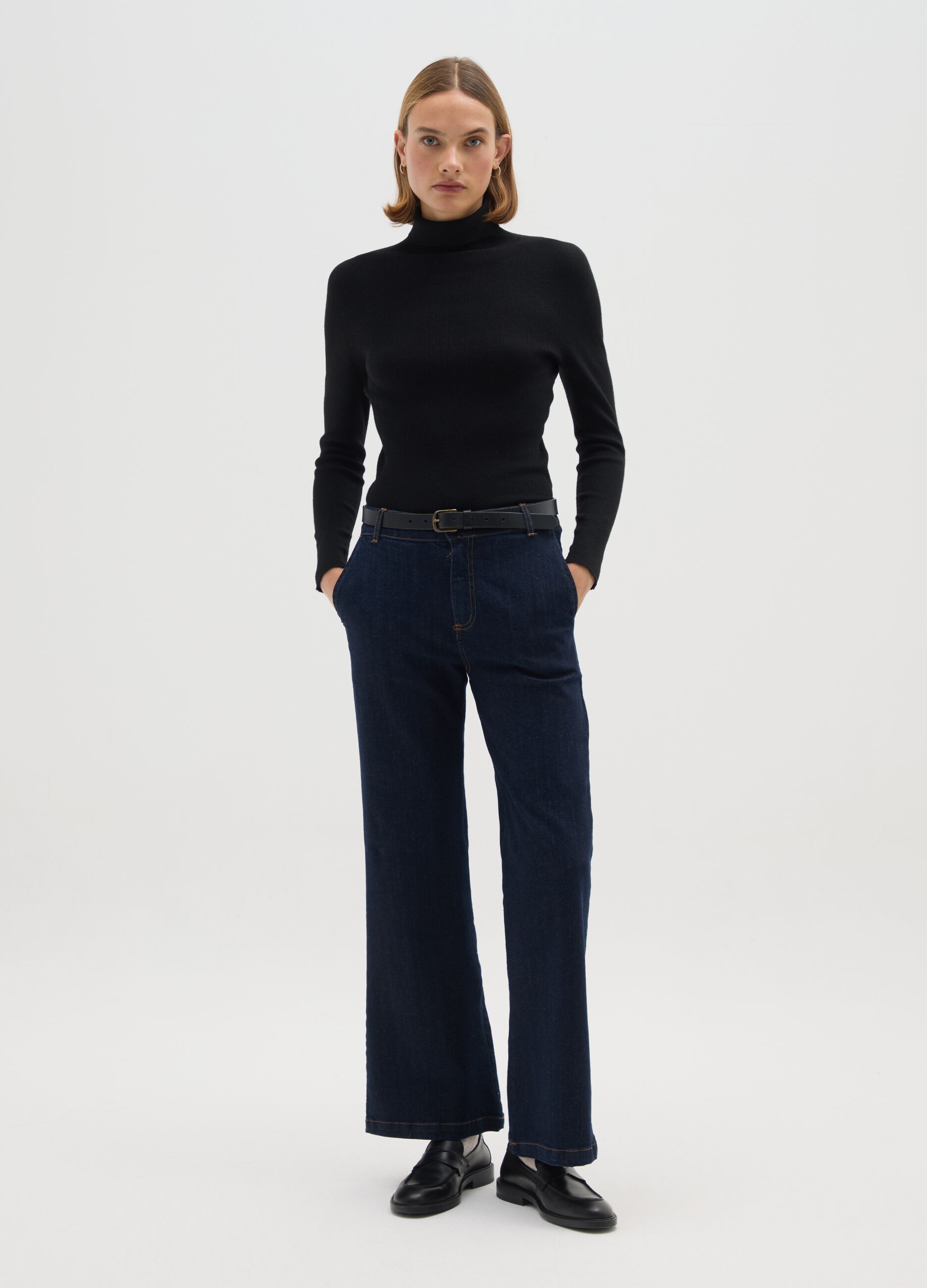 Black Cotton Blend Turtleneck Regular Fit