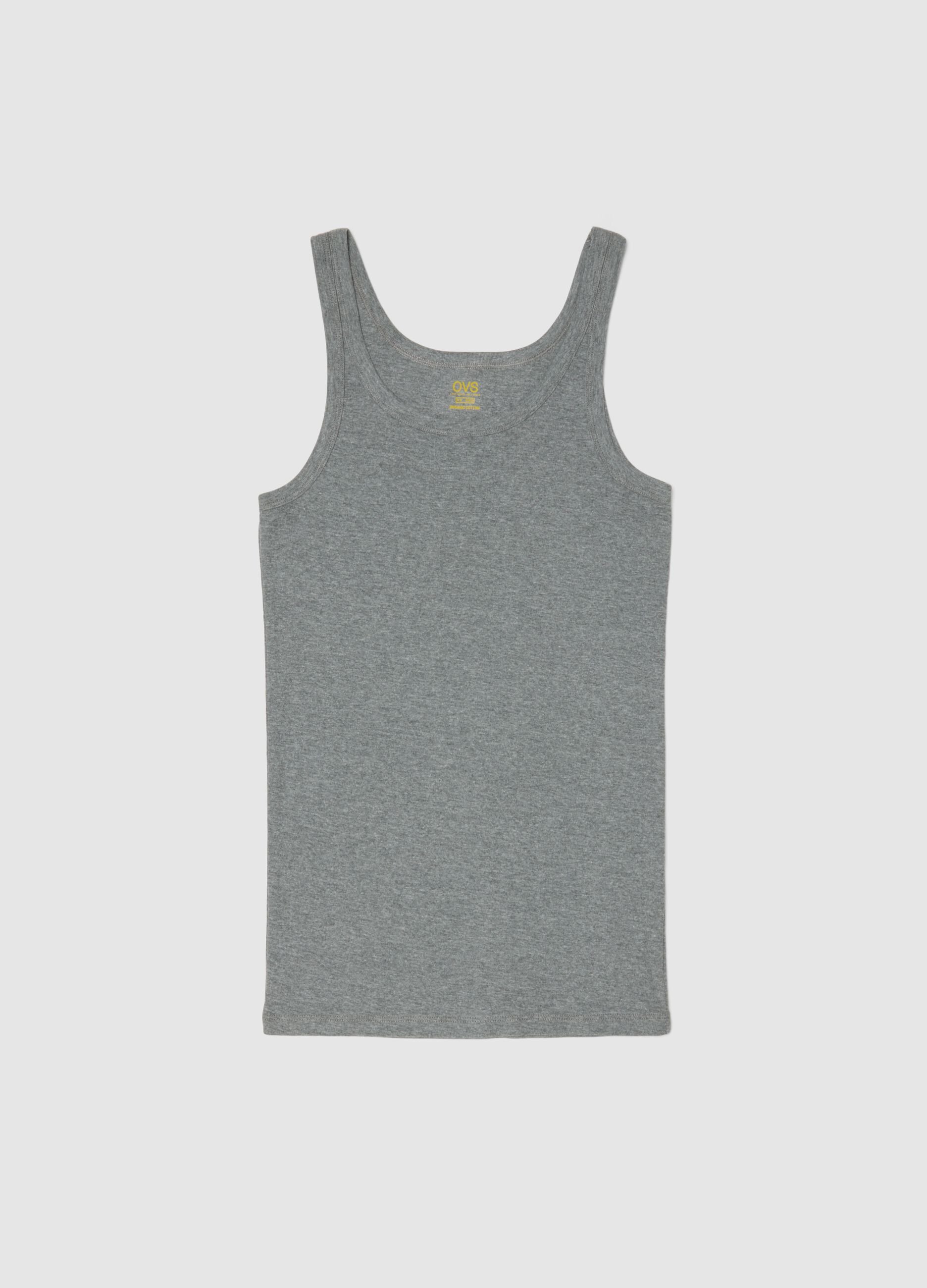 Grey pure cotton regular fit tank top