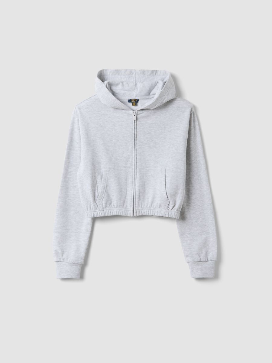 Girls&rsquo; short grey pure cotton hoodie with crew neck_3