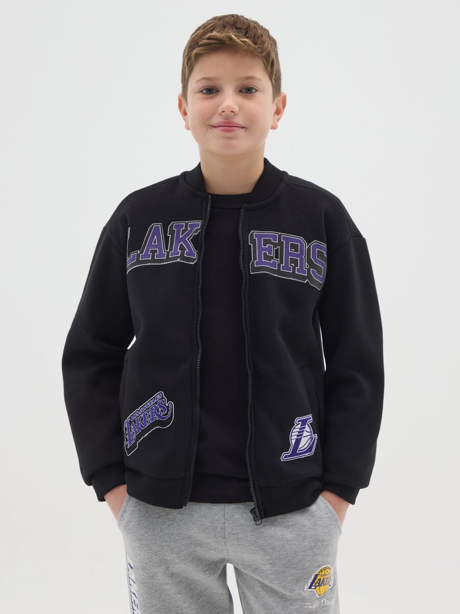 Children's black cotton blend regular fit sweatshirt with Lakers logo_0