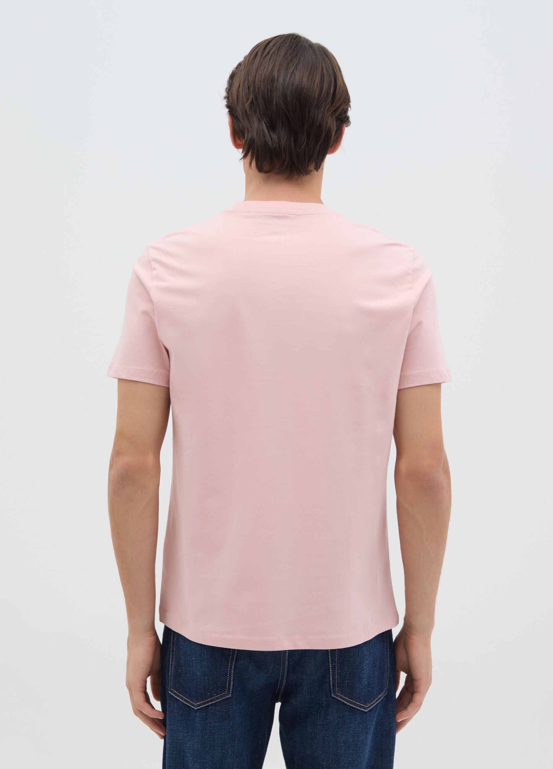 T-shirt da uomo in puro cotone rosa regular fit