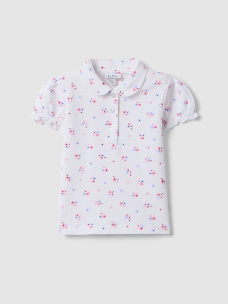 Girls' pure cotton white polo with floral pattern, regular fit_0