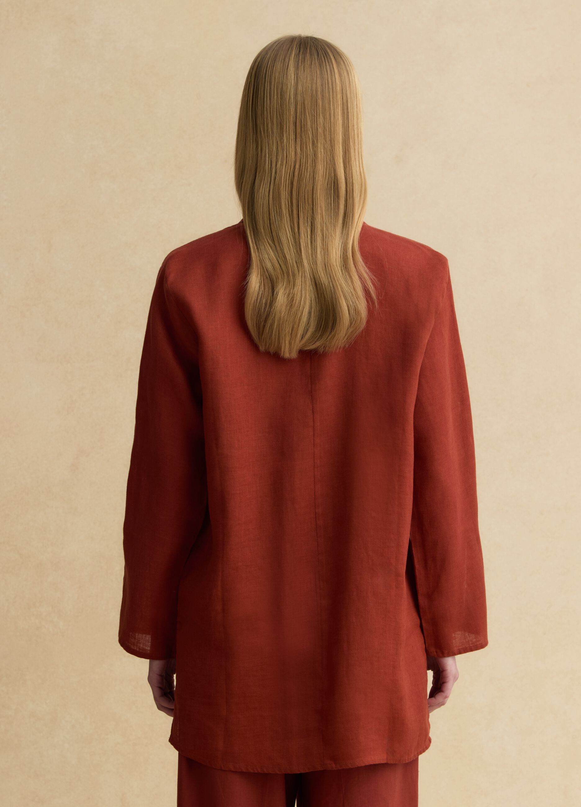 Long oversized pure red linen shirt